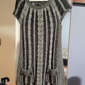 Woven Black and Grey Sweater mini Dress with Pockets